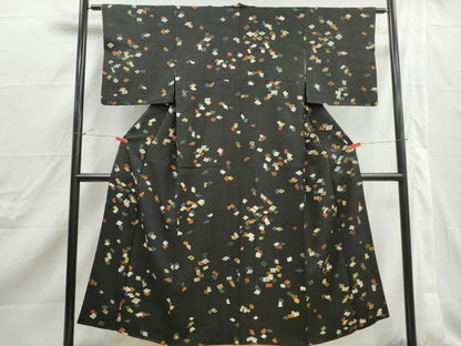 平和屋着物■上質な小紋　箔散らし文　黒地　正絹　逸品　DABJ0447qa