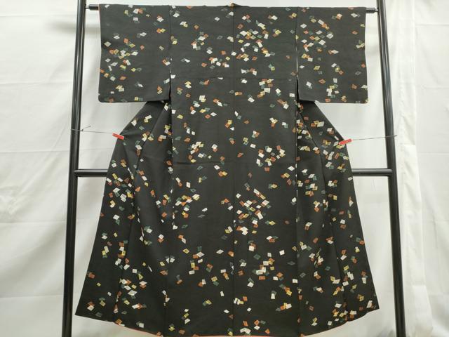 平和屋着物■上質な小紋　箔散らし文　黒地　正絹　逸品　DABJ0447qa