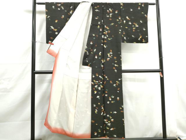 平和屋着物■上質な小紋　箔散らし文　黒地　正絹　逸品　DABJ0447qa