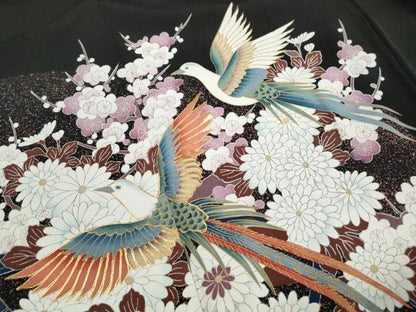 平和屋着物■豪華黒留袖　駒刺繍　花鳥文　金彩　正絹　逸品　DABJ0456qa