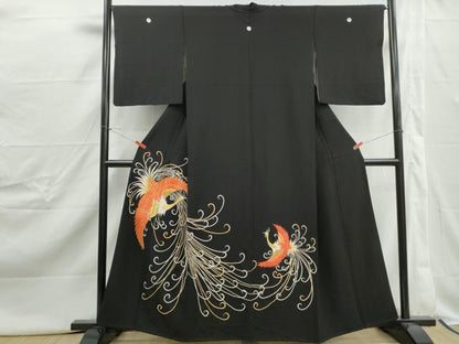 平和屋着物■豪華黒留袖　総刺繍　駒刺繍　鳳凰文　金銀糸　正絹　逸品　DABJ0457qa
