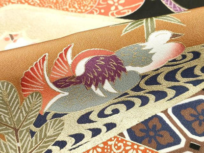 平和屋着物■豪華黒留袖　絵巻風景文　鴛鴦　金彩　正絹　逸品　DABJ0462qa