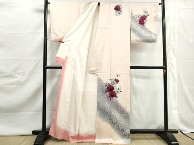 平和屋着物■訪問着　草花文　暈し染め　銀彩　正絹　逸品　DABJ0467qa