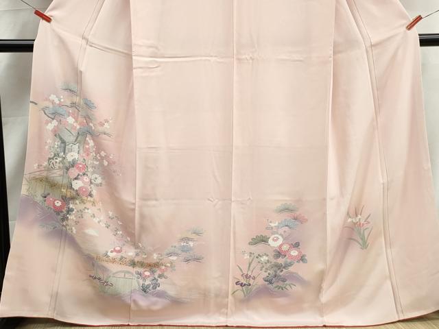 平和屋着物■訪問着　御所車花文　松竹梅　暈し染め　金彩　正絹　逸品　DABJ0468qa