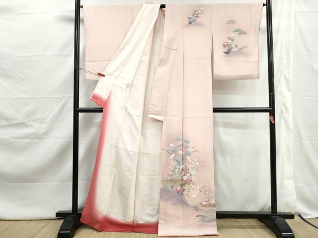 平和屋着物■訪問着　御所車花文　松竹梅　暈し染め　金彩　正絹　逸品　DABJ0468qa