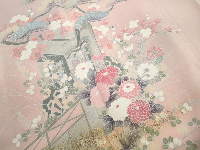 平和屋着物■訪問着　御所車花文　松竹梅　暈し染め　金彩　正絹　逸品　DABJ0468qa