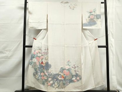 平和屋着物■訪問着　刺繍　風景鴛鴦花文　暈し染め　正絹　逸品　DABJ0470qa