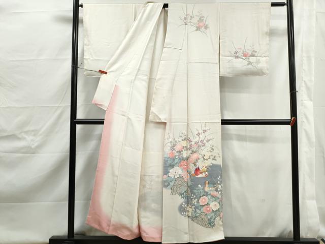 平和屋着物■訪問着　刺繍　風景鴛鴦花文　暈し染め　正絹　逸品　DABJ0470qa