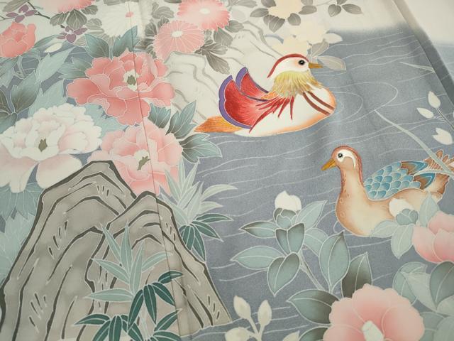 平和屋着物■訪問着　刺繍　風景鴛鴦花文　暈し染め　正絹　逸品　DABJ0470qa
