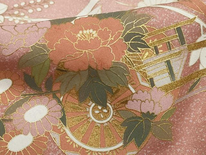 平和屋着物■訪問着　花車文　椿　暈し染め　金彩　正絹　逸品　DABJ0477qa