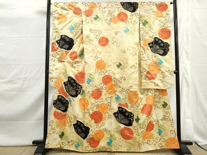 平和屋着物■豪華振袖　駒刺繍　絞り　花蝶菊唐草文　金彩　正絹　逸品　DABJ0480qa