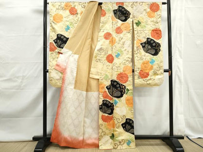 平和屋着物■豪華振袖　駒刺繍　絞り　花蝶菊唐草文　金彩　正絹　逸品　DABJ0480qa
