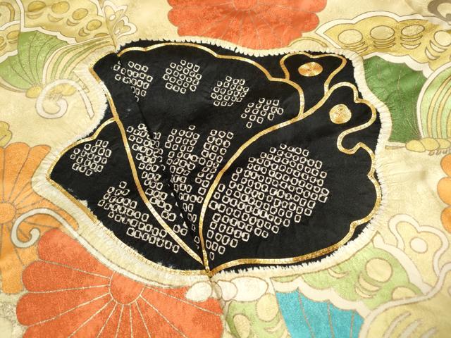 平和屋着物■豪華振袖　駒刺繍　絞り　花蝶菊唐草文　金彩　正絹　逸品　DABJ0480qa