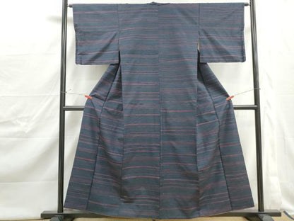平和屋着物■上質な紬　横段文　正絹　逸品　DABJ0481qa