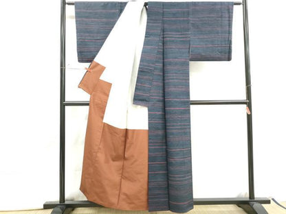 平和屋着物■上質な紬　横段文　正絹　逸品　DABJ0481qa