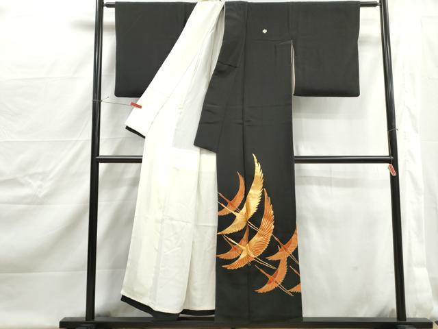 平和屋着物■豪華黒留袖　駒刺繍　群鶴文　金彩　正絹　逸品　DABJ0485qa