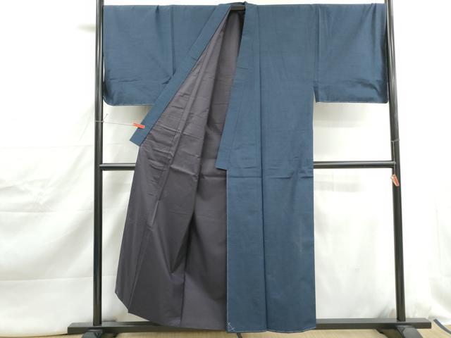 平和屋着物■男性　紬　紺色　キングサイズ　正絹　逸品　DABJ0510qa