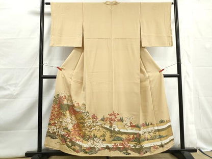平和屋着物■豪華色留袖　風景花文　左川博　金銀彩　正絹　逸品　DABJ0511qa