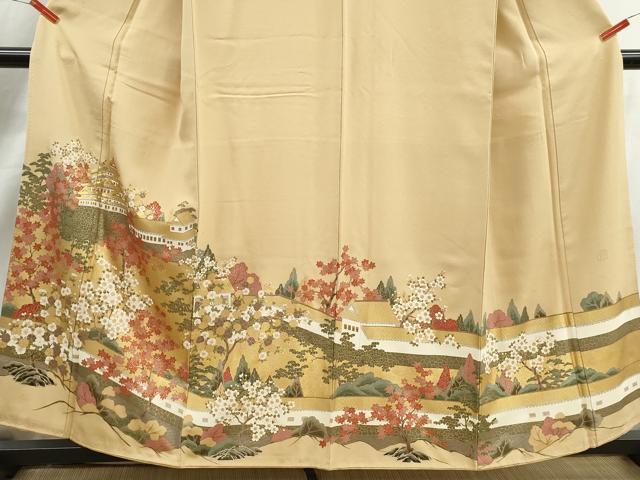 平和屋着物■豪華色留袖　風景花文　左川博　金銀彩　正絹　逸品　DABJ0511qa