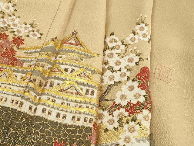 平和屋着物■豪華色留袖　風景花文　左川博　金銀彩　正絹　逸品　DABJ0511qa