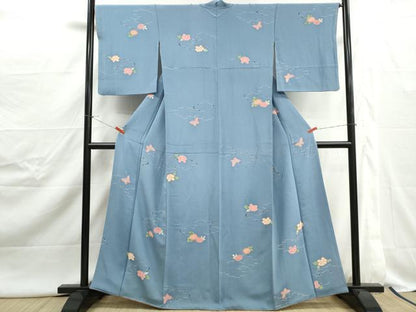 平和屋着物■上質な小紋　花蝶文　鬼しぼ縮緬　正絹　逸品　DABJ0513qa