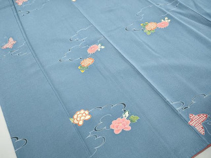平和屋着物■上質な小紋　花蝶文　鬼しぼ縮緬　正絹　逸品　DABJ0513qa