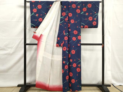 平和屋着物■上質な小紋　枝花文　正絹　逸品　DABJ0514qa