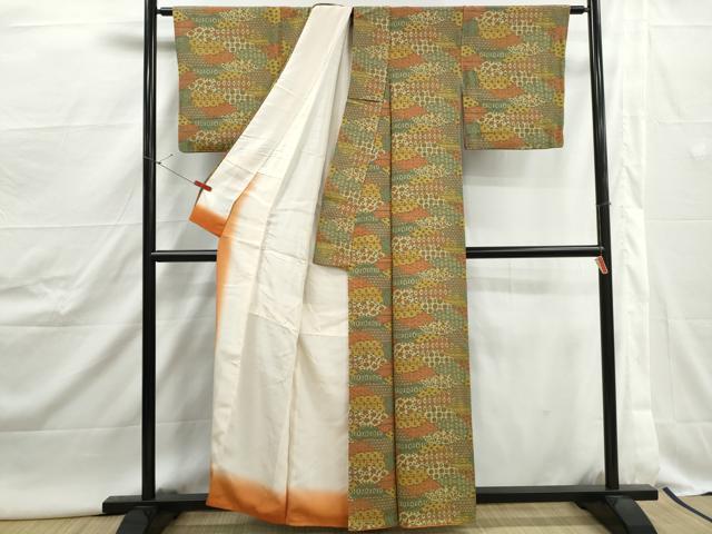 平和屋着物■上質な小紋　切嵌花文　正絹　逸品　DABJ0517qa