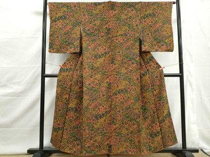 平和屋着物■上質な小紋　切嵌更紗花文　正絹　逸品　DABJ0519qa