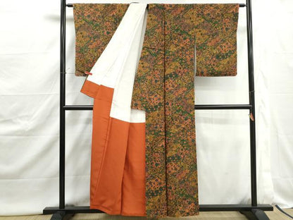 平和屋着物■上質な小紋　切嵌更紗花文　正絹　逸品　DABJ0519qa