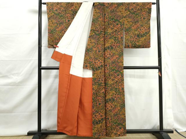 平和屋着物■上質な小紋　切嵌更紗花文　正絹　逸品　DABJ0519qa
