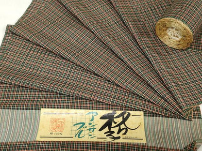 平和屋着物▼大島紬　反物　着尺　アンサンブル　格子　証紙付き　逸品　未使用　DABJ0556zy