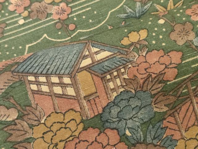 平和屋着物▼小紋　反物　着尺　紬地　渡橋風景　松竹梅　逸品　未使用　DABJ0564zy
