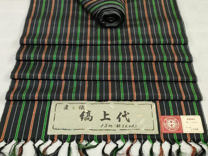 平和屋着物▼西陣　紬　反物　着尺　変り織　縞　証紙付き　逸品　未使用　DABJ0583zy