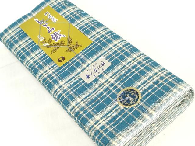 平和屋着物＊夏物　阿波しじら織　浴衣　反物　着尺　正藍染　格子　証紙付き　綿　逸品　未使用　DABJ0614zy