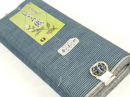 平和屋着物＊夏物　阿波しじら織　浴衣　反物　着尺　正藍染　縞　松坂屋扱い　証紙付き　綿　逸品　未使用　DABJ0616zy