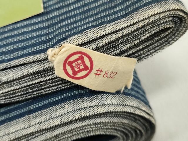 平和屋着物＊夏物　阿波しじら織　浴衣　反物　着尺　正藍染　縞　松坂屋扱い　証紙付き　綿　逸品　未使用　DABJ0616zy