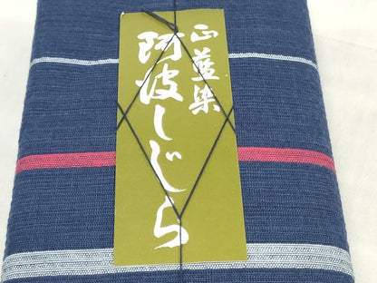 平和屋着物＊夏物　阿波しじら織　浴衣　反物　着尺　正藍染　間道　証紙付き　綿　逸品　未使用　DABJ0617zy