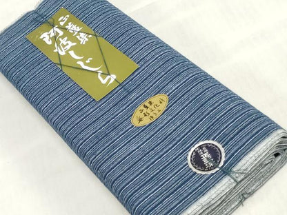 平和屋着物＊夏物　阿波しじら織　浴衣　反物　着尺　正藍染　間道　証紙付き　綿　逸品　未使用　DABJ0626zy