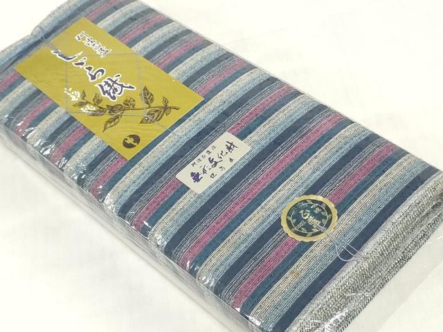 平和屋着物＊夏物　阿波しじら織　浴衣　反物　着尺　正藍染　縞　証紙付き　綿　逸品　未使用　DABJ0629zy
