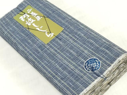 平和屋着物＊夏物　阿波しじら織　浴衣　反物　着尺　正藍染　霞文　証紙付き　綿　逸品　未使用　DABJ0630zy