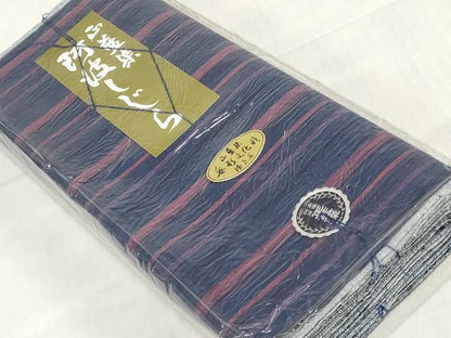 平和屋着物＊夏物　阿波しじら織　浴衣　反物　着尺　正藍染　間道　証紙付き　綿　逸品　未使用　DABJ0633zy