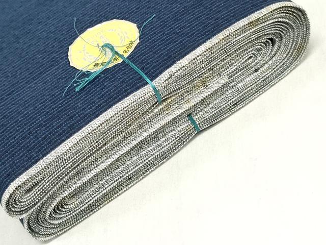 平和屋着物＊夏物　阿波しじら織　浴衣　反物　着尺　正藍染　縞　証紙付き　綿　逸品　未使用　DABJ0639zy