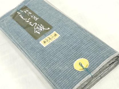 平和屋着物＊夏物　阿波しじら織　浴衣　反物　着尺　正藍染　縞　証紙付き　綿　逸品　未使用　DABJ0642zy