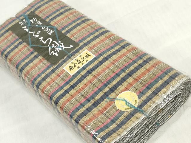 平和屋着物＊夏物　阿波しじら織　浴衣　反物　着尺　正藍染　間道　証紙付き　綿　逸品　未使用　DABJ0645zy
