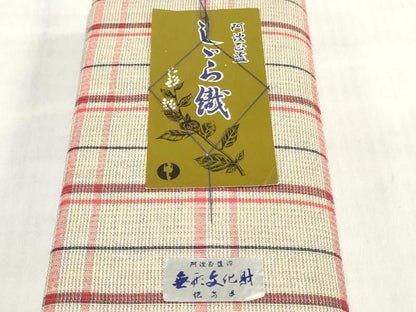 平和屋着物＊夏物　阿波しじら織　浴衣　反物　着尺　正藍染　格子　証紙付き　綿　逸品　未使用　DABJ0647zy