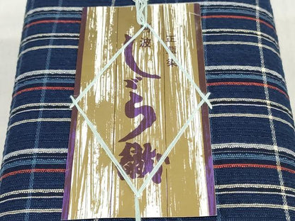 平和屋着物＊夏物　阿波しじら織　浴衣　反物　着尺　正藍染　格子　証紙付き　綿　逸品　未使用　DABJ0648zy