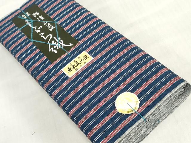 平和屋着物＊夏物　阿波しじら織　浴衣　反物　着尺　正藍染　間道　証紙付き　綿　逸品　未使用　DABJ0649zy