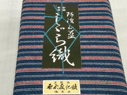 平和屋着物＊夏物　阿波しじら織　浴衣　反物　着尺　正藍染　間道　証紙付き　綿　逸品　未使用　DABJ0649zy