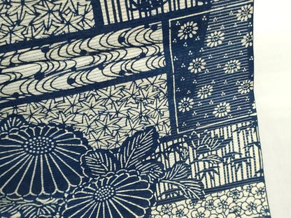 平和屋着物＊夏物　浴衣　反物　着尺　無形文化戝長板藍染　綿絽　注染　草花文　 綿　逸品　未使用　DABJ0655zy
